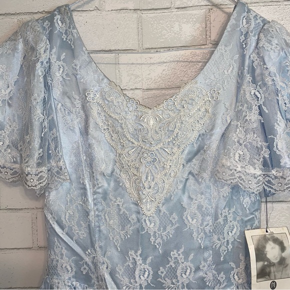 NWT Vintage Gunne Sax 1980’s Blue White Lace Prom Formal Dress Womens 6 - Picture 7 of 16
